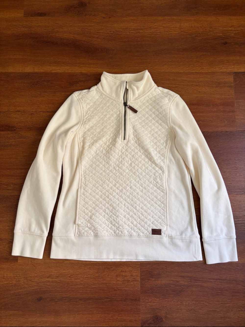 L.L. Bean Cream Quilted Quarter‑Zip Sweater - S
